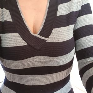 Black and Gray striped thin sweater top